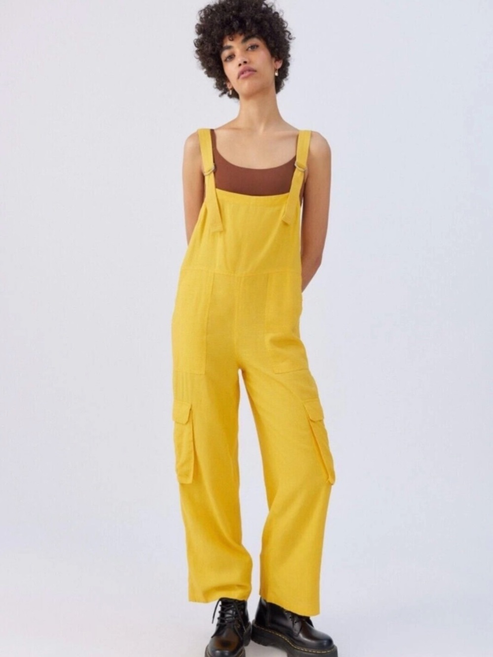 Urban Outfitters BDG Tilly Linen Cargo Overalls Jumpsuit S Beachy Streetwear